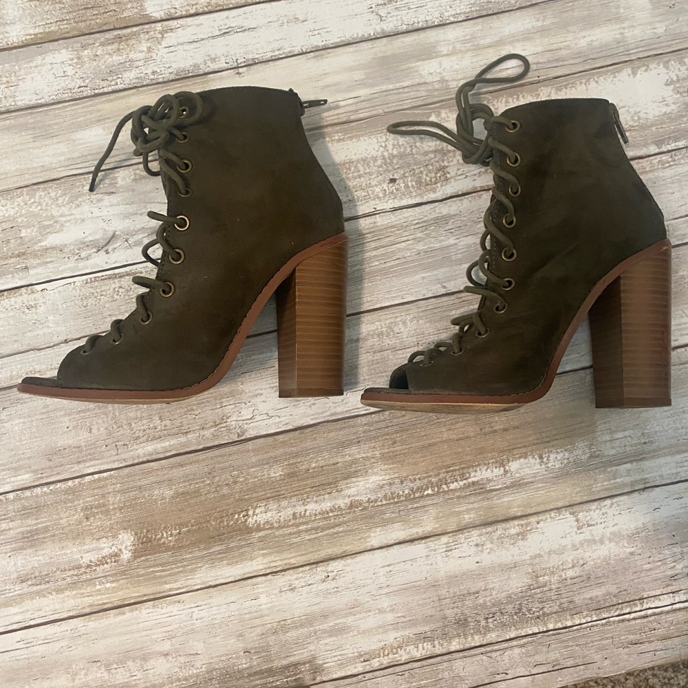 Olive Suede Chunky Lace Up Boots